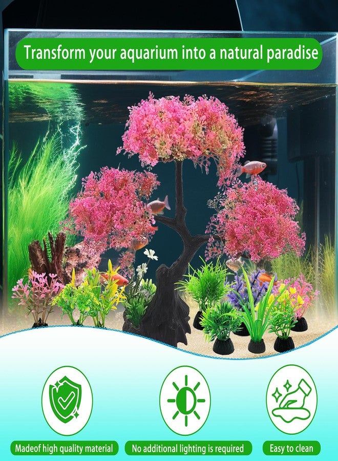 SLOCME Pink Cherry Blossom Tree Aquarium Decor Set - 10 Pcs Artificial Plastic Plants for Fish Tanks, Betta & Goldfish Hiding Accessories, Realistic & Safe Aquarium Decorations (Pink) - Image 4
